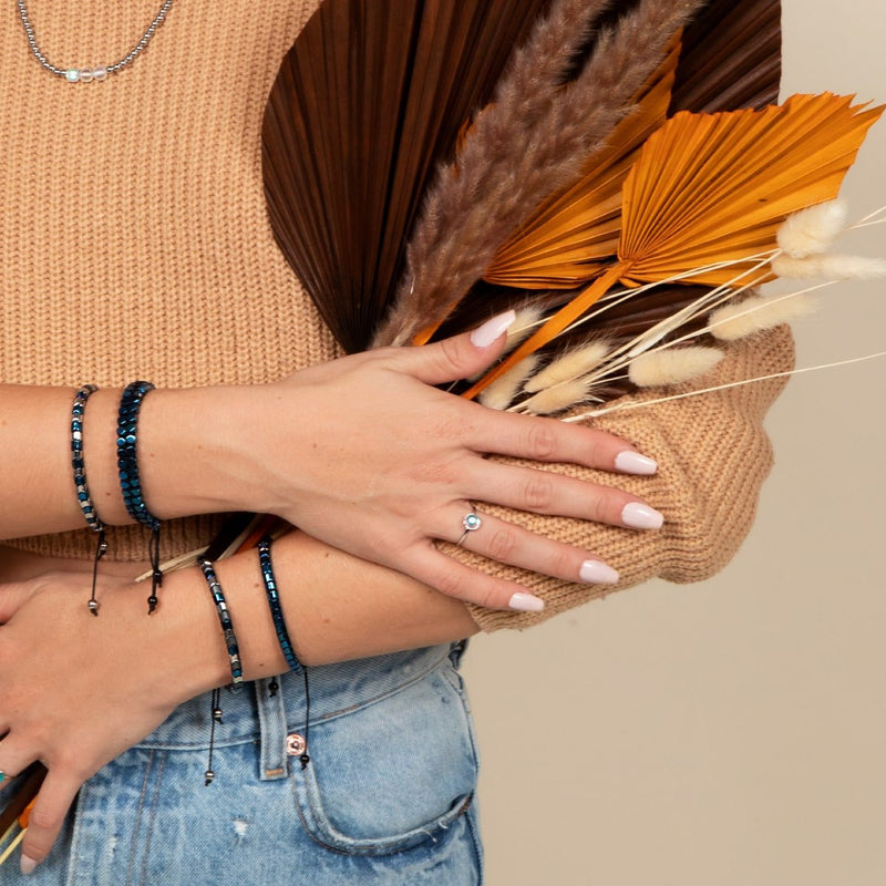 Serpentine | Blue Hematite x Gunmetal | Wave Bracelet