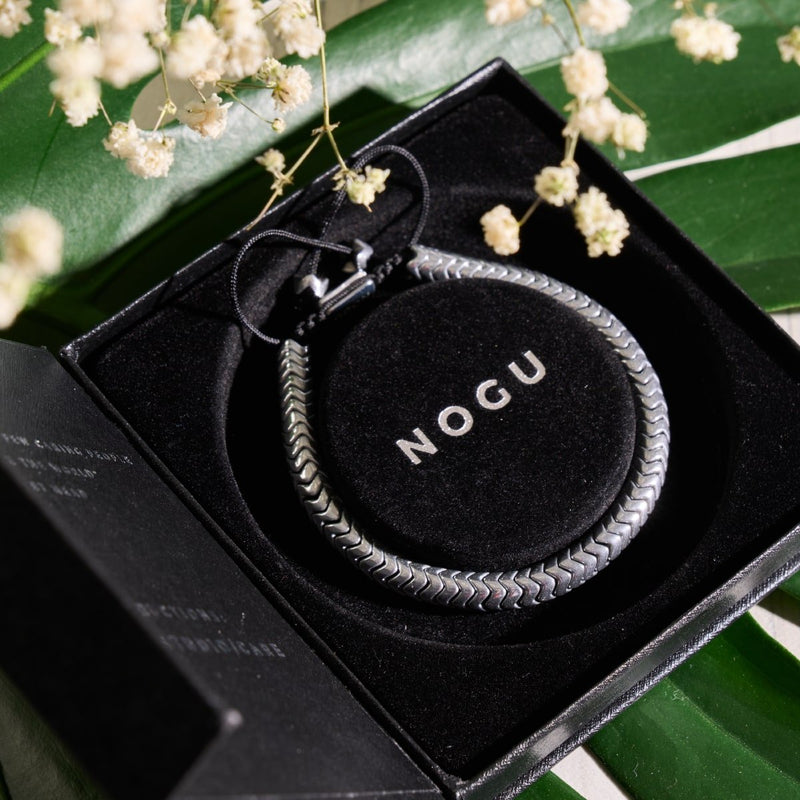 Serpentine | Chrome Hematite x Silver | Double Wave Bracelet