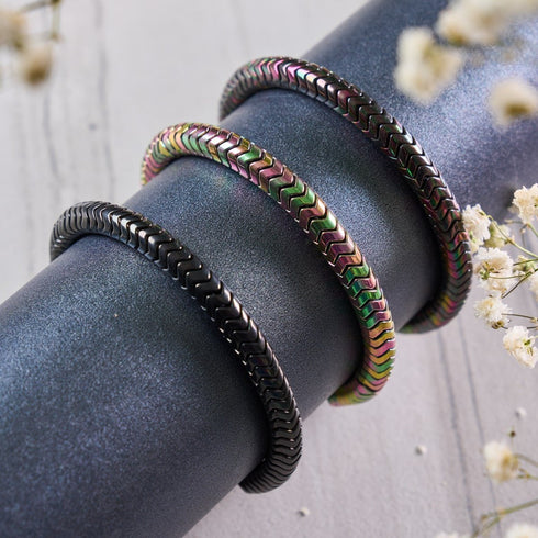 Serpentine | Onyx Hematite x Gunmetal | Double Wave Bracelet
