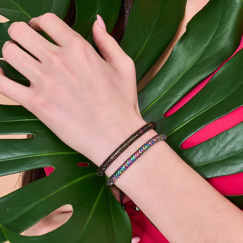 Serpentine | Rainbow Eclipse Hematite x Gunmetal | Double Wave Bracelet