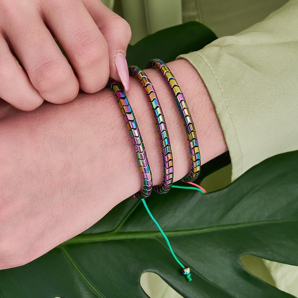 Serpentine | Rainbow Hematite x Spectrum x Unicorn Silver | Wave Bracelet