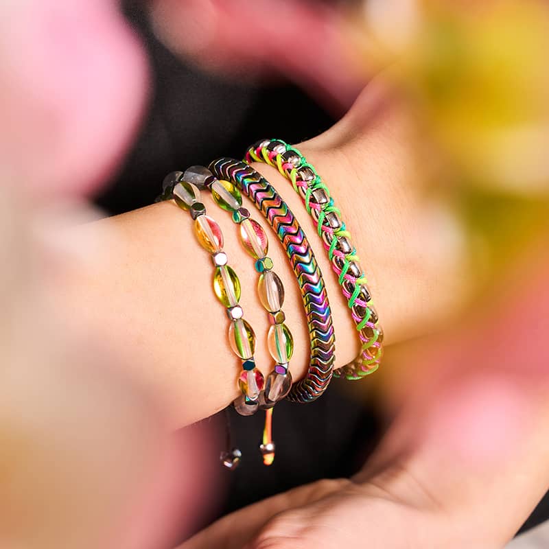 Serpentine | Rainbow Hematite x Unicorn Silver | Double Wave Bracelet