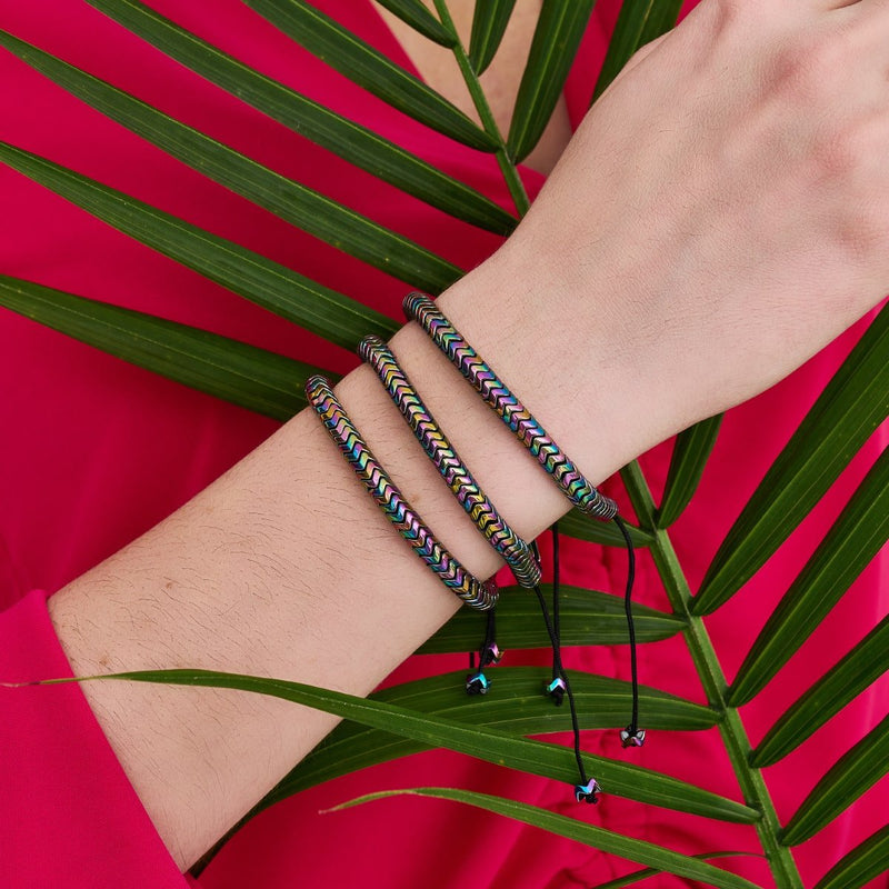 Serpentine | Rainbow Hematite x Unicorn Silver | Double Wave Bracelet