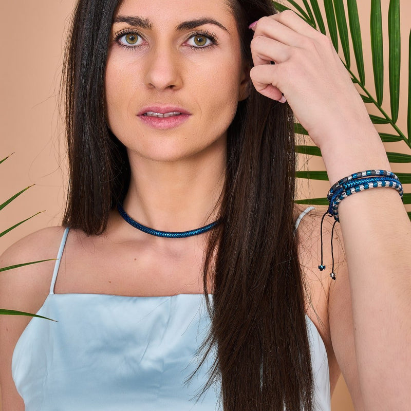 Serpentine | Cobalt Hematite x Gunmetal | Double Wave Necklace