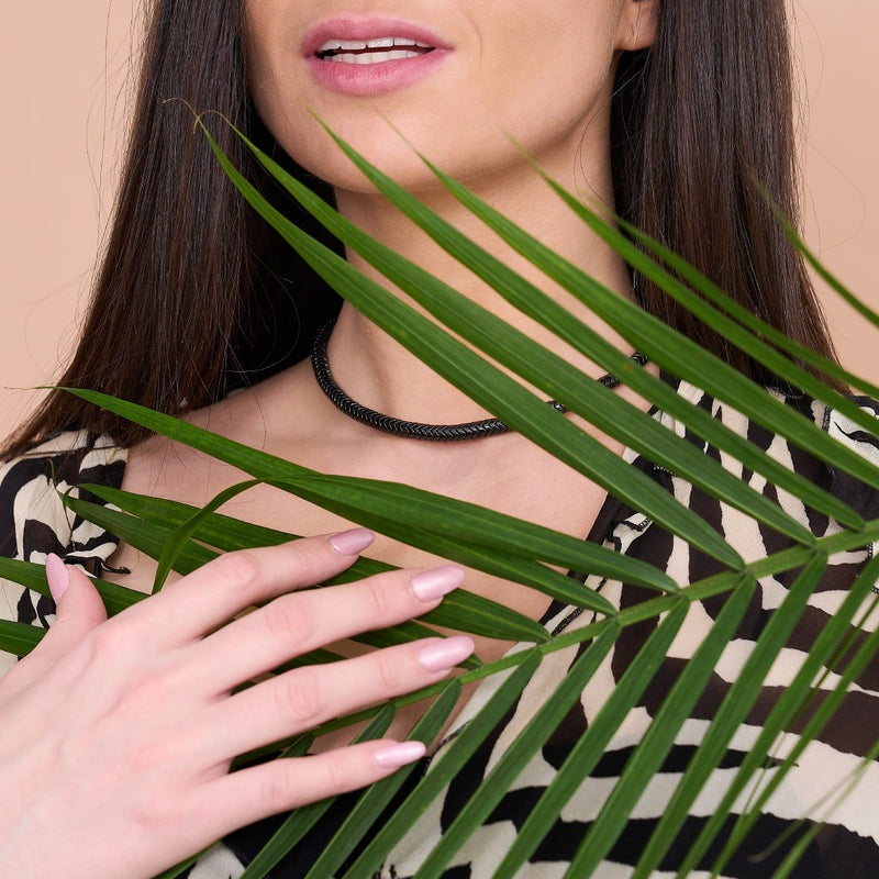 Serpentine | Onyx Hematite x Gunmetal | Double Wave Necklace