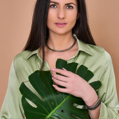 Serpentine | Unicorn Gold Hematite x Unicorn Silver | Double Wave Necklace