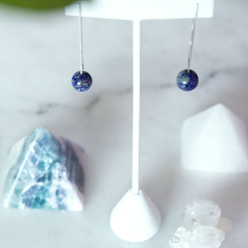Lapis | .925 Sterling Silver | Chain Drop Threader Gemstone Earrings