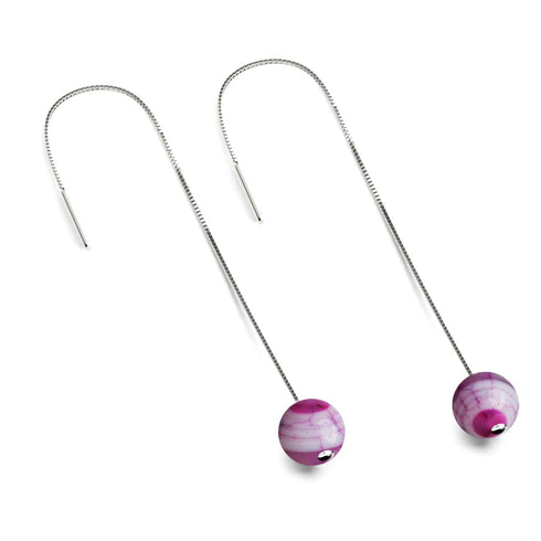 Multi Color Agate | .925 Sterling Silver | Gemstone Chain Drop Threader Earrings