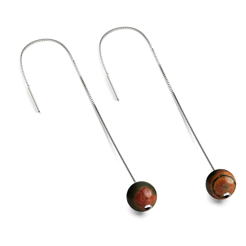 Red Picasso Jasper | .925 Sterling Silver | Gemstone Chain Drop Threader Earrings