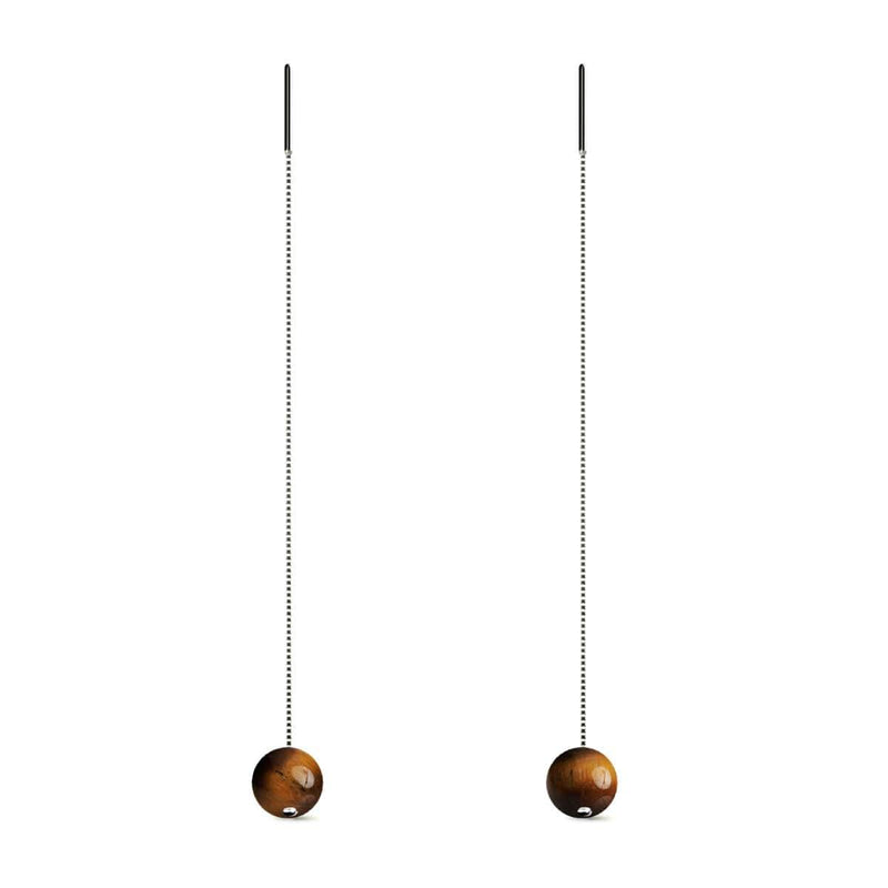 Tigers Eye | .925 Sterling Silver | Chain Drop Threader Gemstone Earrings
