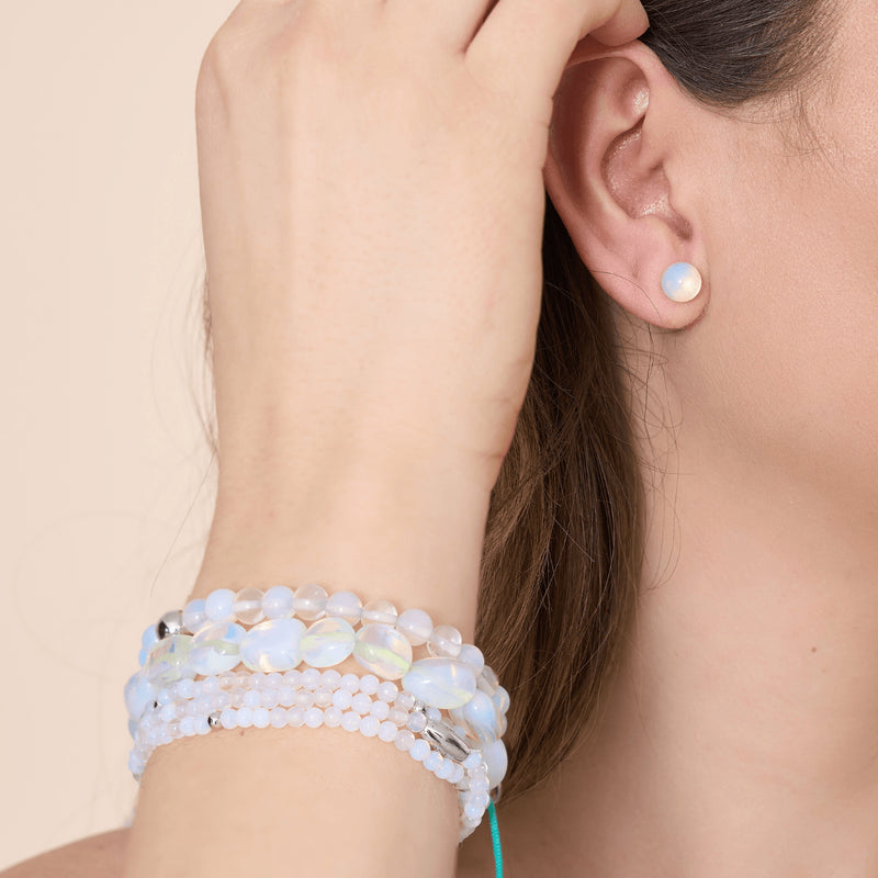 Opal Moonstone | .925 Sterling Silver | Healing Gemstone Bead Bracelet