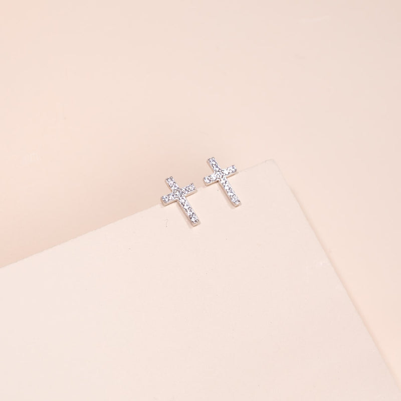 Blessed | .925 Sterling Silver | CZ Diamond Cross Earrings