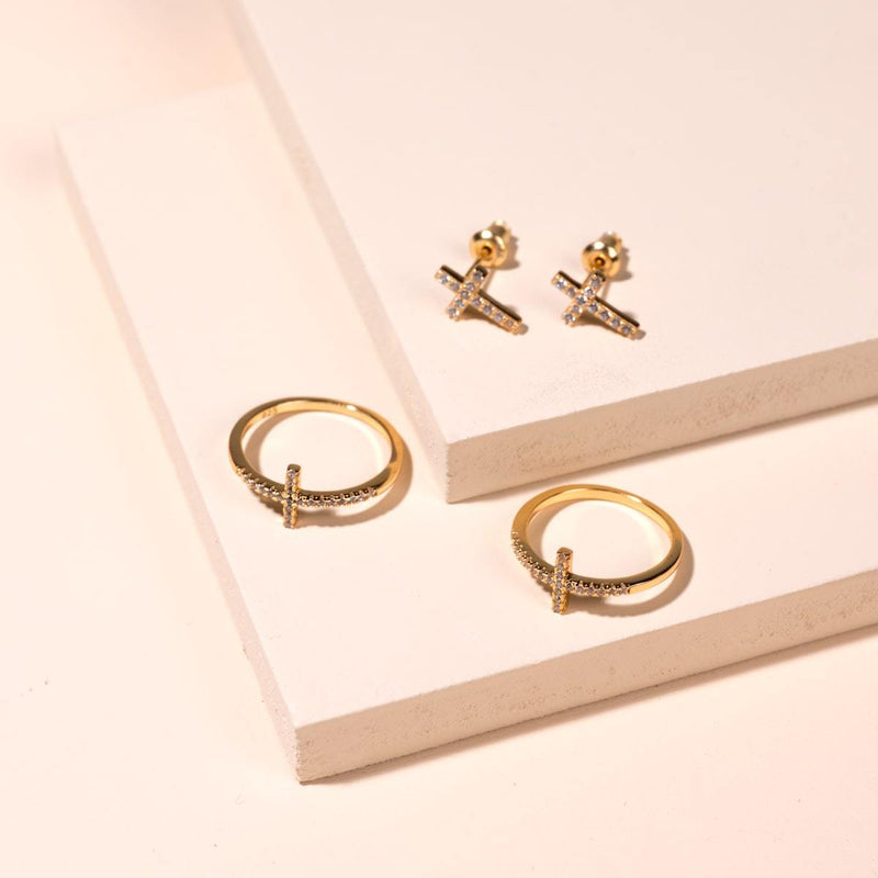 Blessed | Gold Vermeil | CZ Diamond Cross Earrings