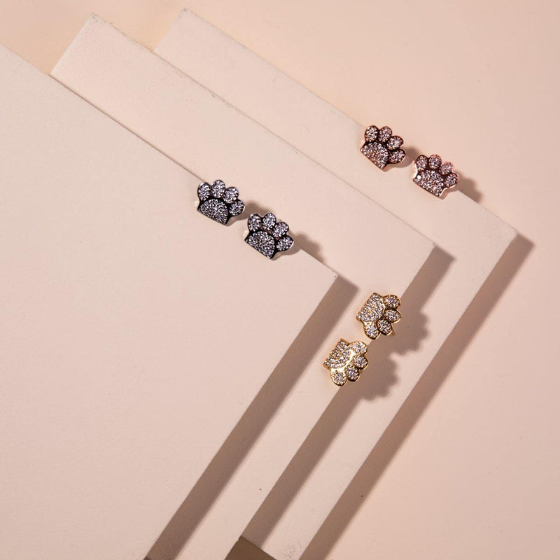 Paw | .925 Sterling Silver | CZ Diamond Pup Print Earrings
