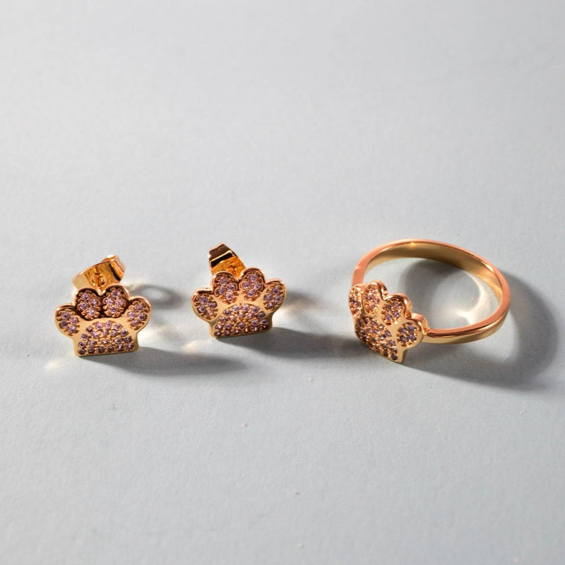 Paw | Gold Vermeil | CZ Diamond Pup Print Earrings