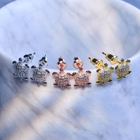 Tortuga | Gold Vermeil | CZ Diamond Sea Turtle Earrings