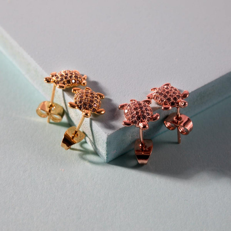 Tortuga | Gold Vermeil | CZ Diamond Sea Turtle Earrings