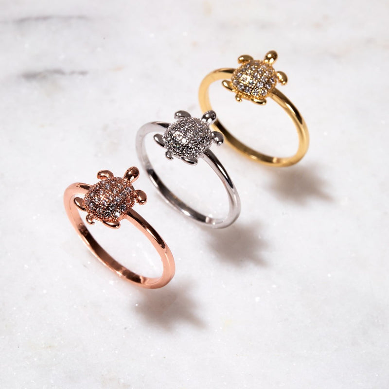 Tortuga | Rose Gold Vermeil | CZ Diamond Sea Turtle Ring