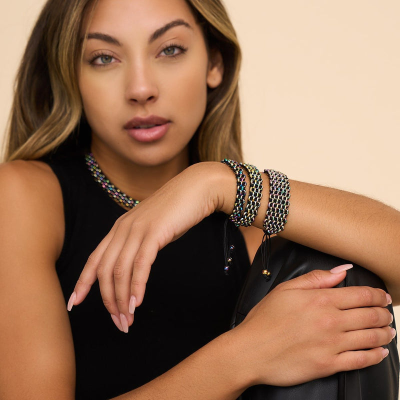 Chameleon Links | Mini Kismet Bracelet | Black x Unicorn Silver