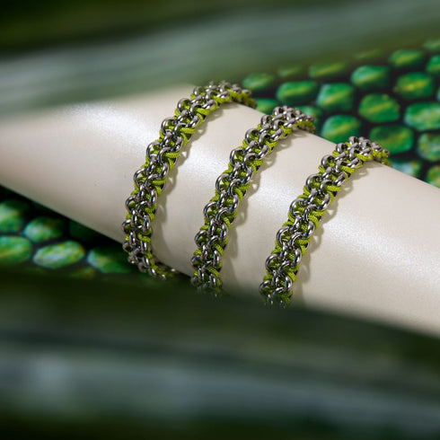Green Tree Snake Links | Mini Kismet Bracelet | Lime Green x Silver