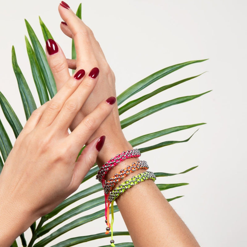 Llama Links | Mini Kismet Bracelet | Neon Yellow x Silver