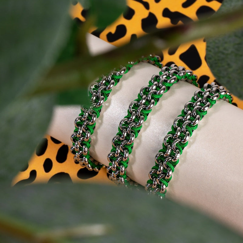 Tree Frog Links | Mini Kismet Bracelet | Green x Silver