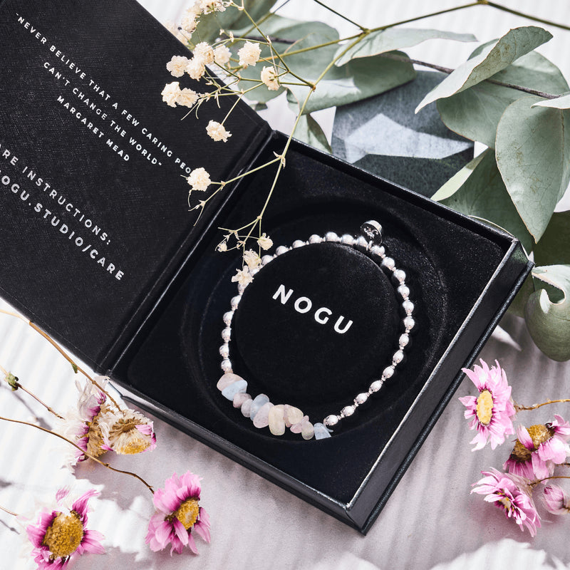 Morganite | Silver | Uncut Gemstone Bracelet