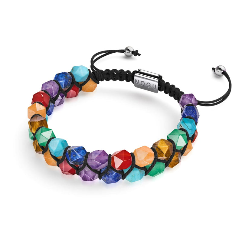 Rainbow Chakra | 7 Gemstone Geom Bracelet | Silver