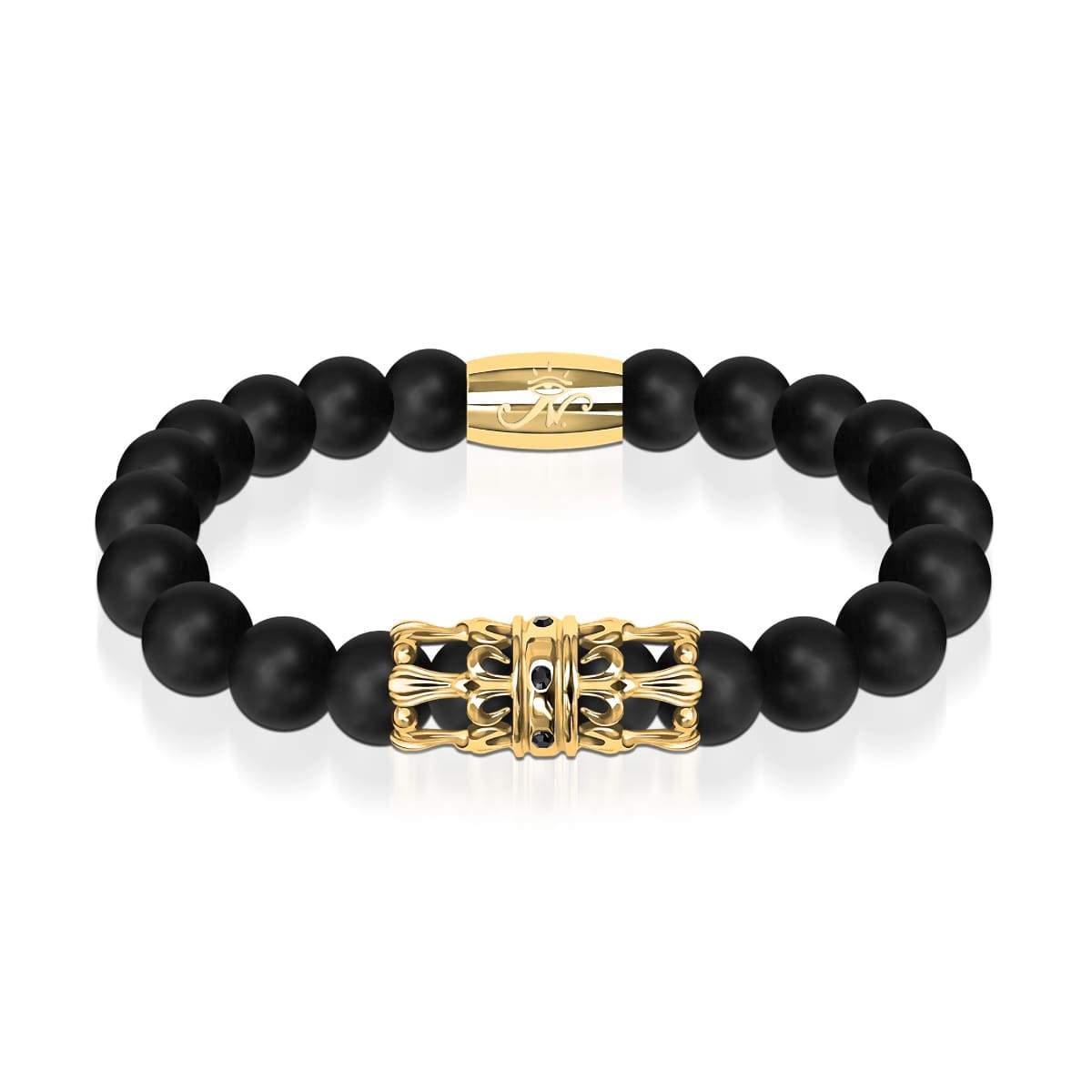 18k Gold Crown | Matte Black Agate | Kingdom Bead Bracelet | Men's