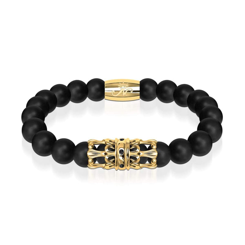 18k Gold Crown | Matte Black Agate | Kingdom Bead Bracelet | Men's