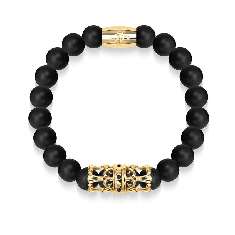 18k Gold Crown | Matte Black Agate | Kingdom Bead Bracelet | Men's