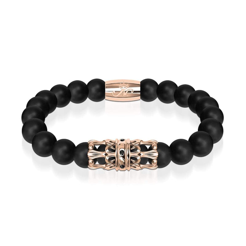 18k Rose Gold Crown | Matte Black Agate | Kingdom Bead Bracelet | Men's