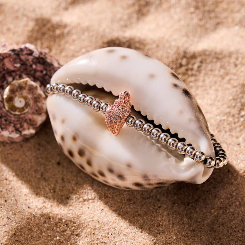 Isla | 18k Rose Gold & Silver | Crystal Conch Shell Charm Bracelet