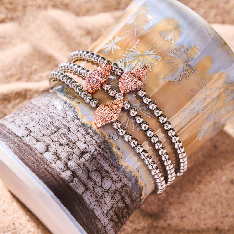 Isla | 18k Rose Gold & Silver | Crystal Conch Shell Charm Bracelet