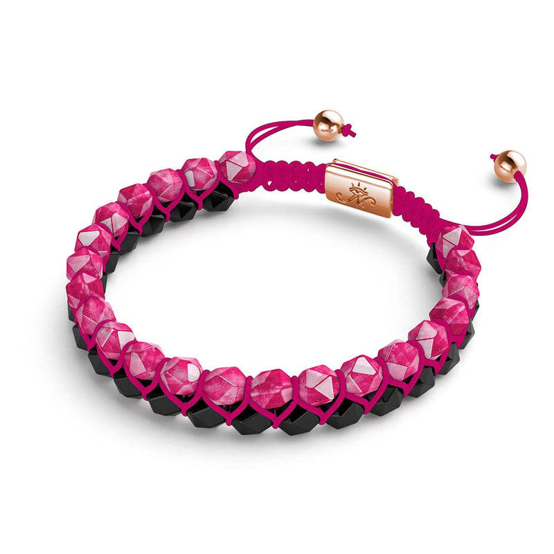 Magenta Quartz & Black Agate | Rose Gold | Double Geom Bracelet