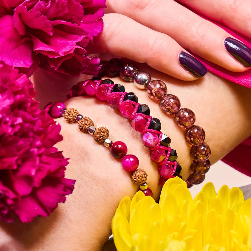 Magenta Quartz & Black Agate | Rose Gold | Double Geom Bracelet