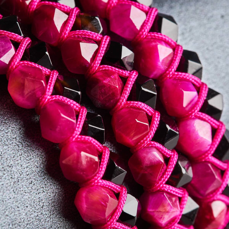 Magenta Quartz & Black Agate | Rose Gold | Double Geom Bracelet
