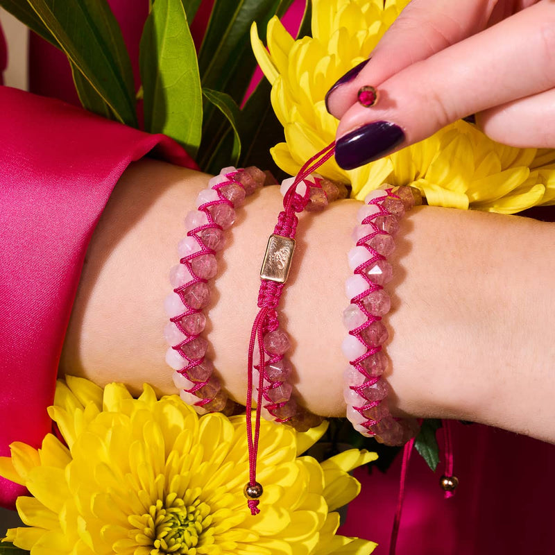 Rose Quartz & Pink Quartz | Rose Gold | Double Geom Bracelet