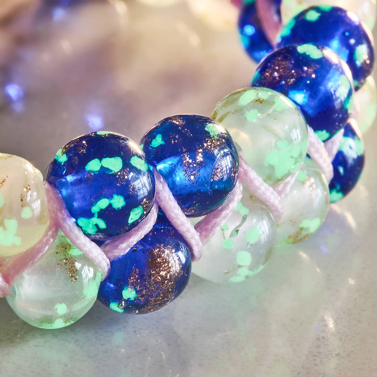 Oasis | Pink Succulent x Sapphire | Double Firefly Glass Bracelet