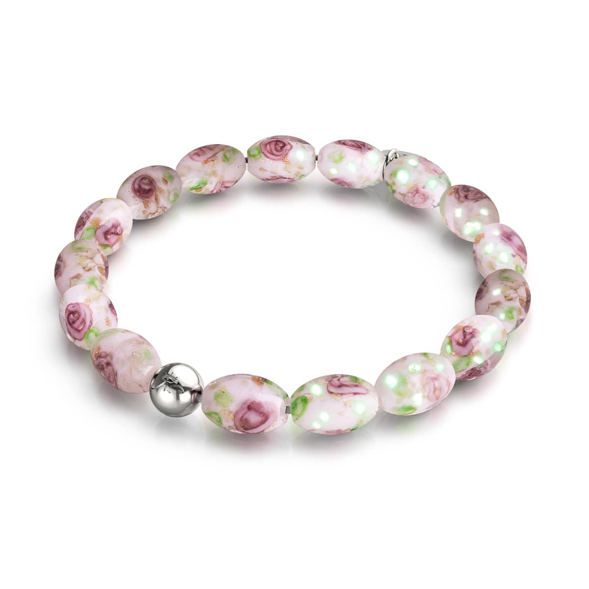 Pink Roses | .925 Sterling Silver | Firefly Glass Garden Bracelet