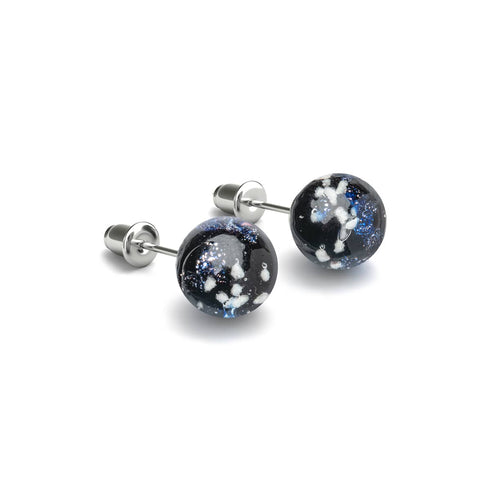 Pitch Black | .925 Sterling Silver | Firefly Glass Stud Earrings