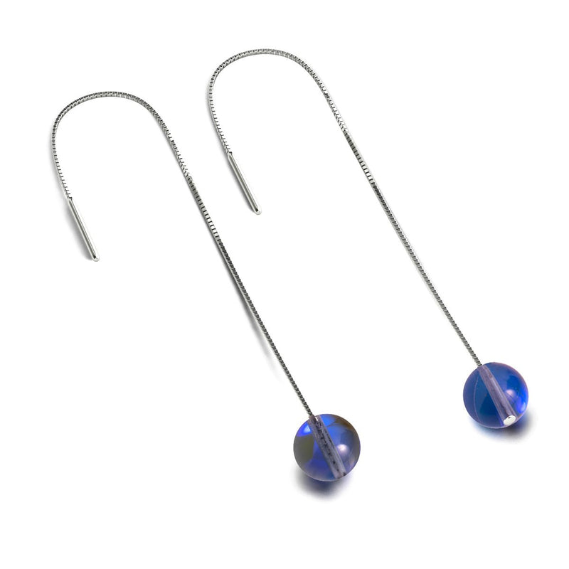Lunar Tide | .925 Sterling Silver | Galaxy Glass Chain Drop Threader Earrings