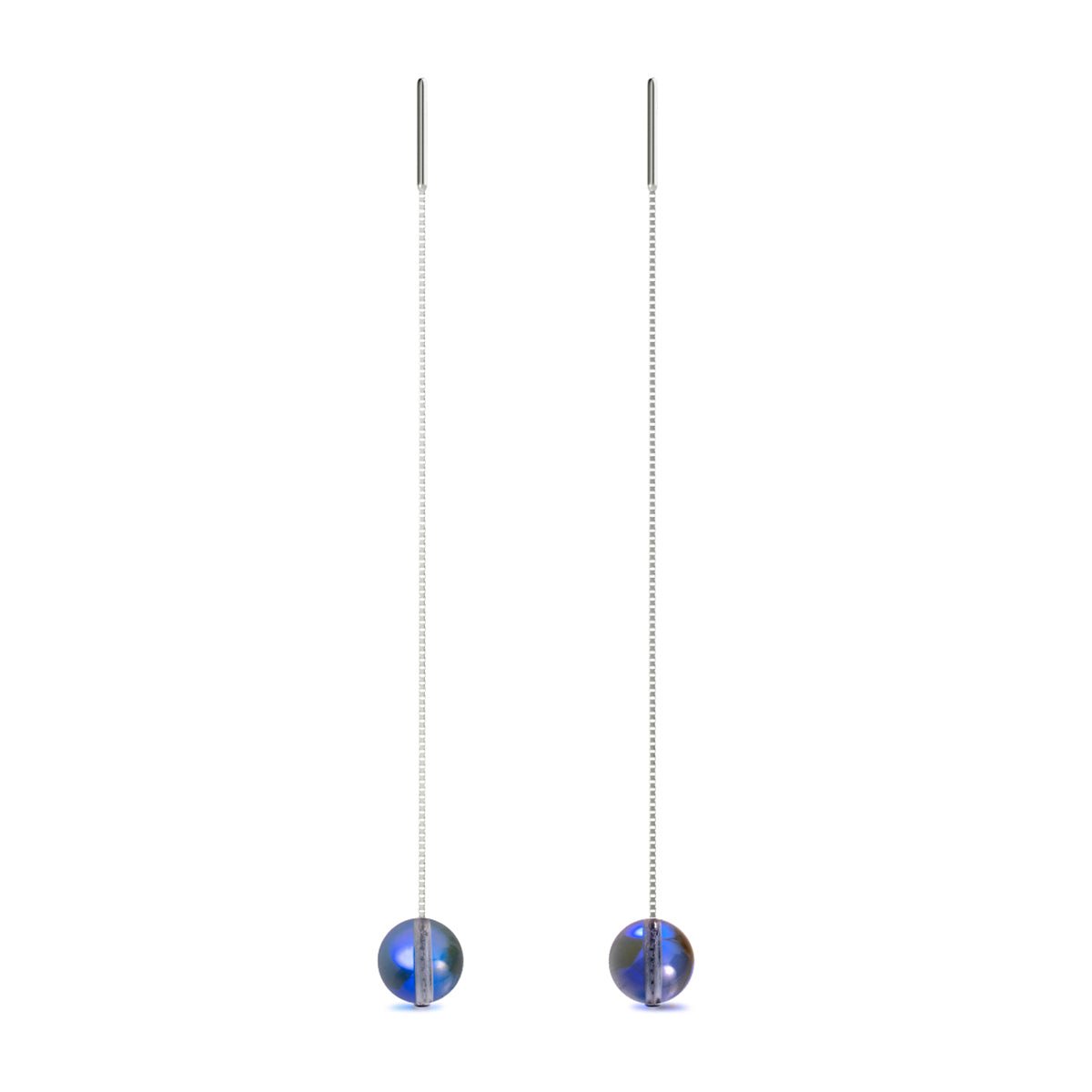 Lunar Tide | .925 Sterling Silver | Galaxy Glass Chain Drop Threader Earrings