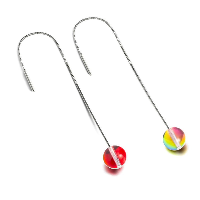 Mars Red | .925 Sterling Silver | Galaxy Glass Chain Drop Threader Earrings