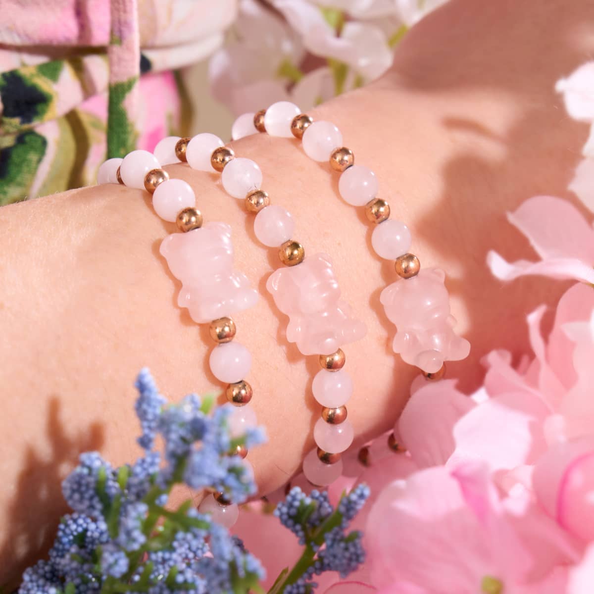 Persephone | Gemmy Bear Bracelet | Rose Quartz x 18k Rose Gold