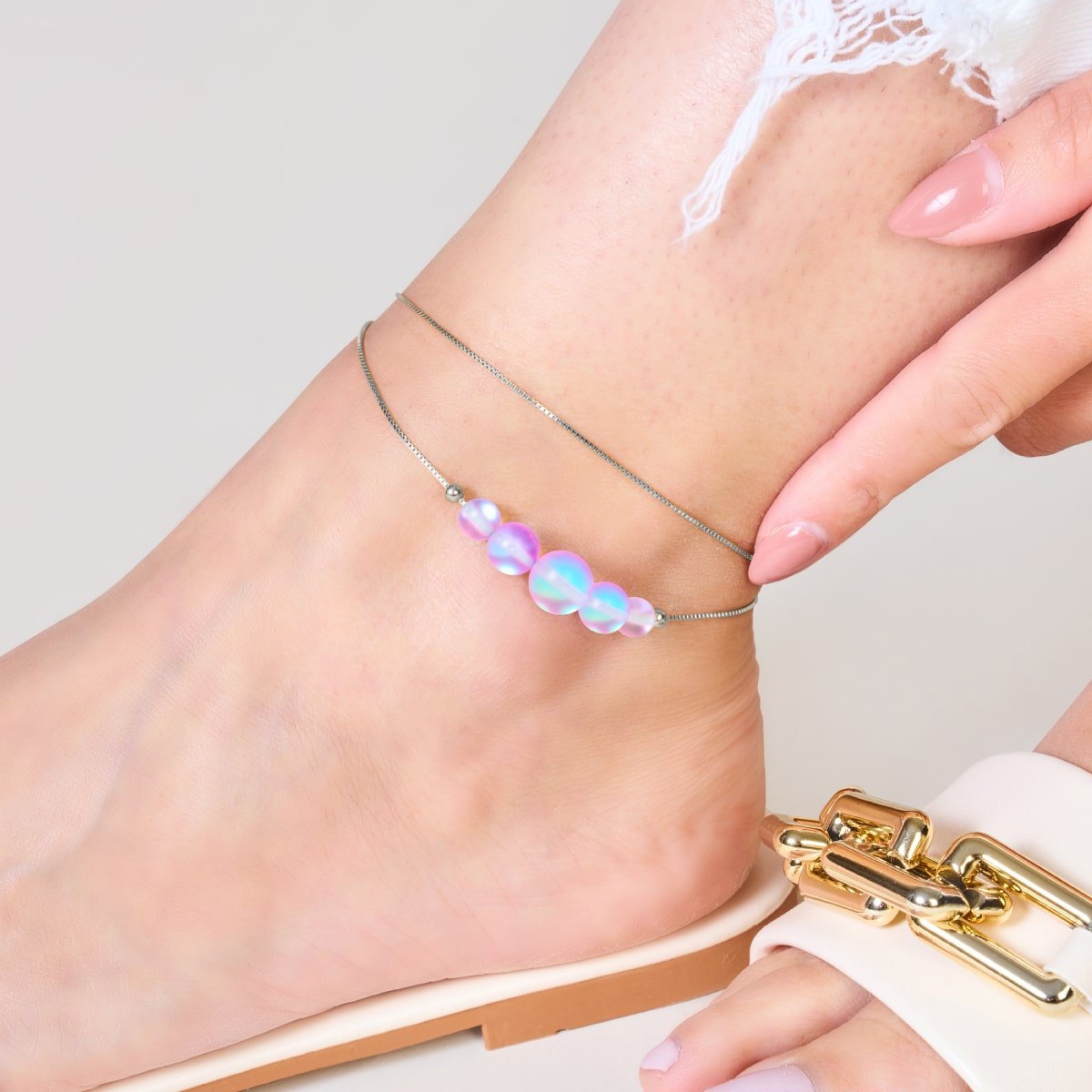 Lavender | .925 Sterling Silver | Mermaid Glass Infinity Clasp Anklet