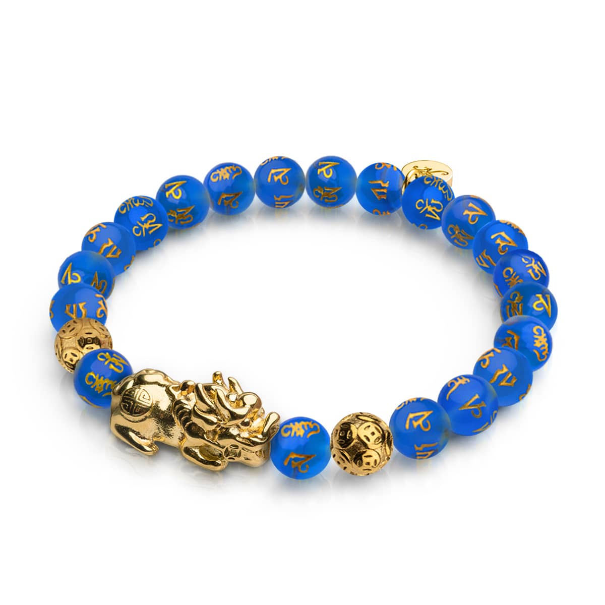 Pixiu Feng Shui Bracelet WATER Element Blue Agate x 18k Gold