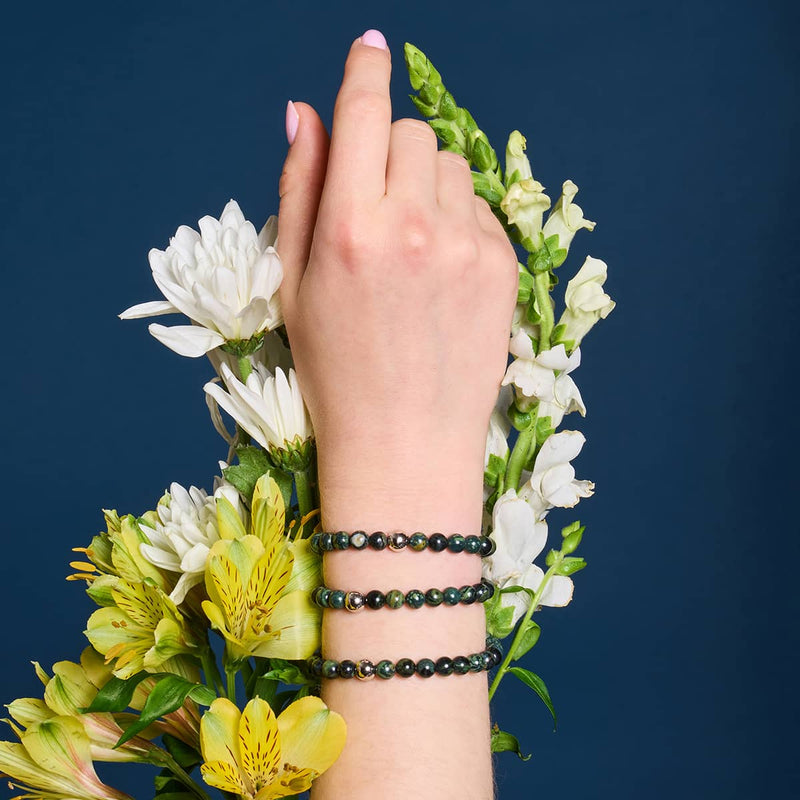 Midnight Green Jasper | .925 Sterling Silver | Healing Gemstone Bead Bracelet