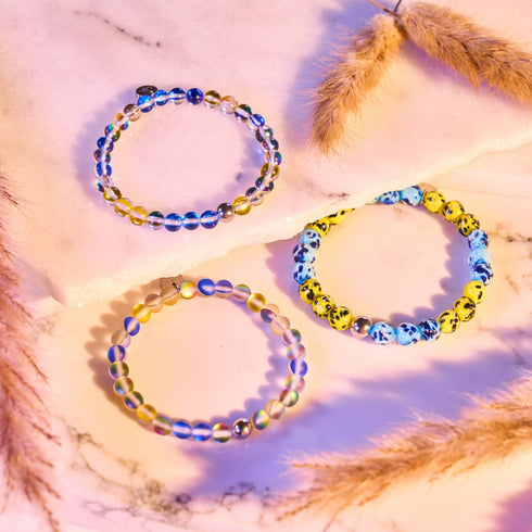 Sun and Sky | Ukrainian Aid | Firefly Glass Bead Bracelet