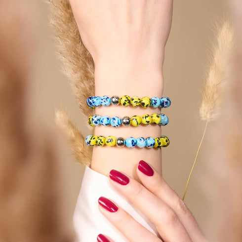 Sun and Sky | Ukrainian Aid | Firefly Glass Bead Bracelet